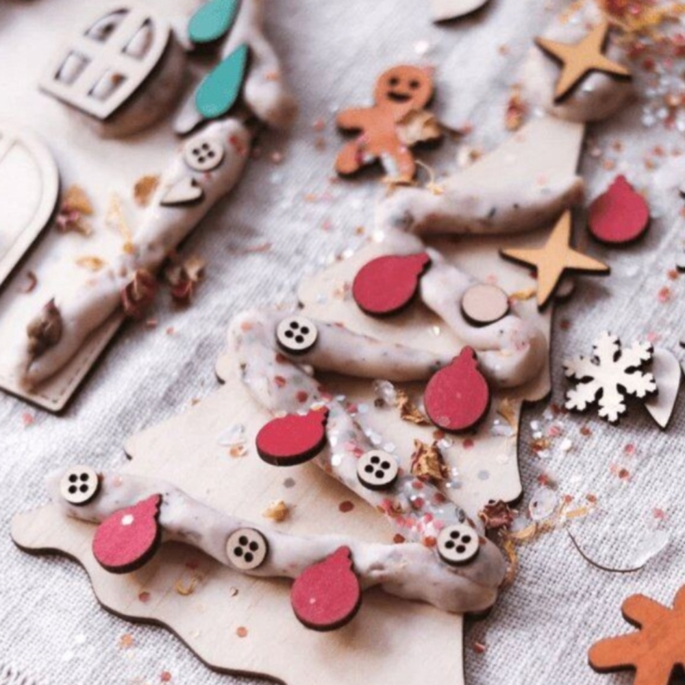 Let Them Play Decorate A Christmas Set Handmade Playdough Craft, Natural Wood